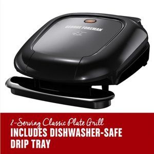 George Foreman 2 Serving Basic Plate Grill With Vertical Storage - Black - NWOT